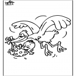 Coloriage thème - Bébé et Cigogne blanche