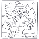 Coloriages Noël - Enfant et arbre de Noël