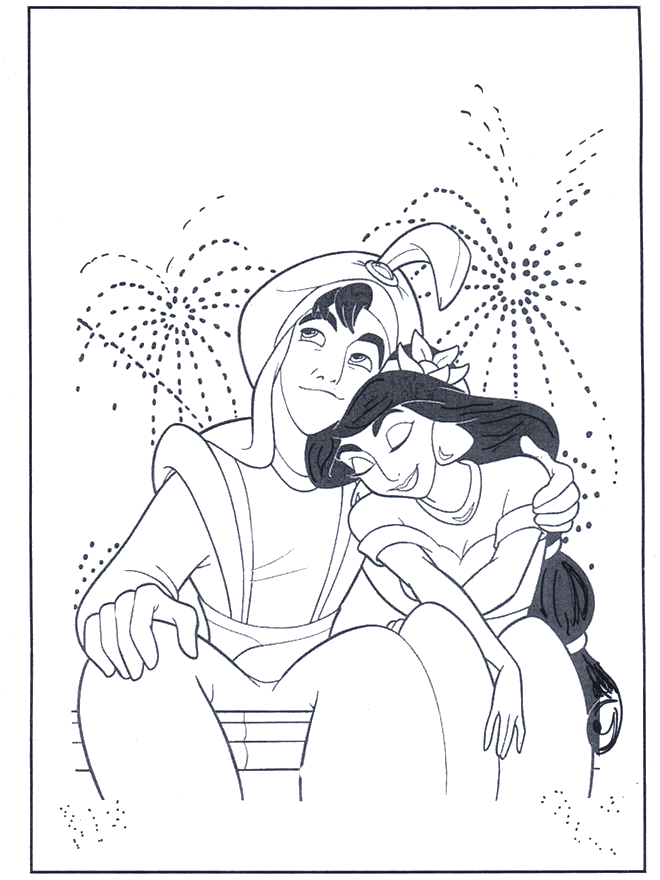 Aladin chez le feu d'artifice - Coloriages Aladin