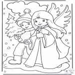 Coloriages Noël - Ange et garçon