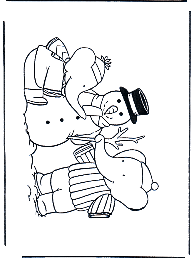 Babar avec bonhomme de neige - Coloriages Babar