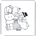 Coloriages pour enfants - Babar avec bonhomme de neige