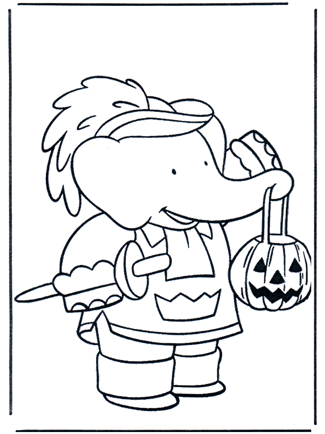 Babar avec courge - Coloriages Babar