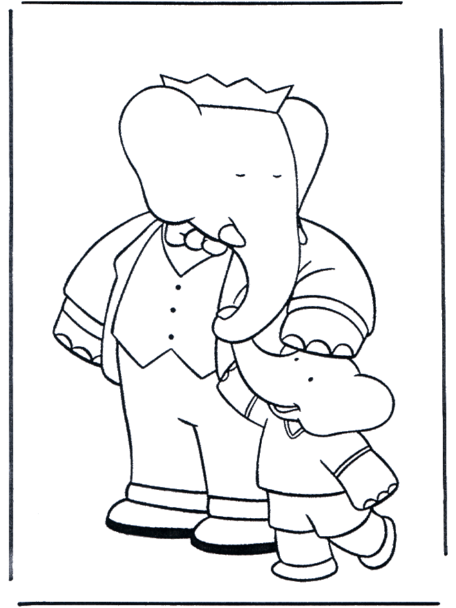 Babar avec enfant - Coloriages Babar