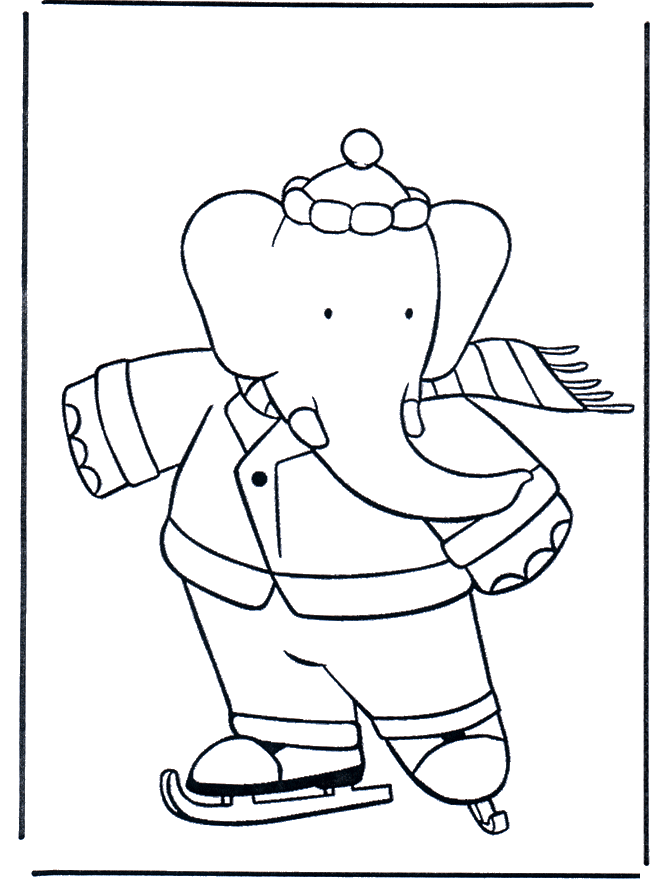 Babar en patins - Coloriages Babar