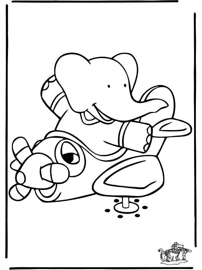 Babar vole - Coloriages Babar