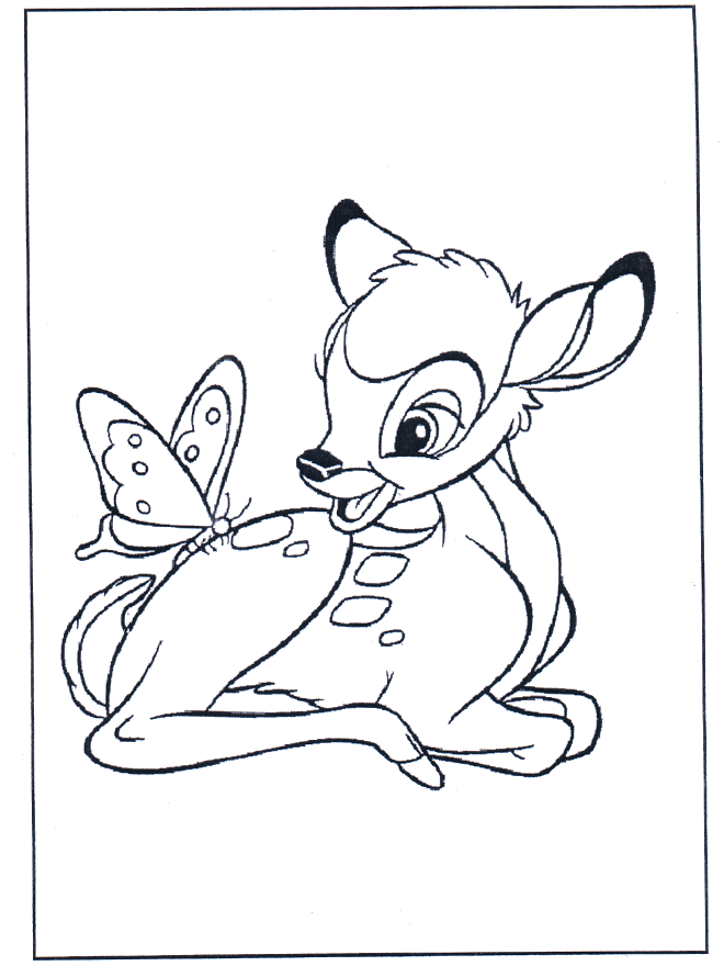 Bambi et papillon - Coloriages Bambi