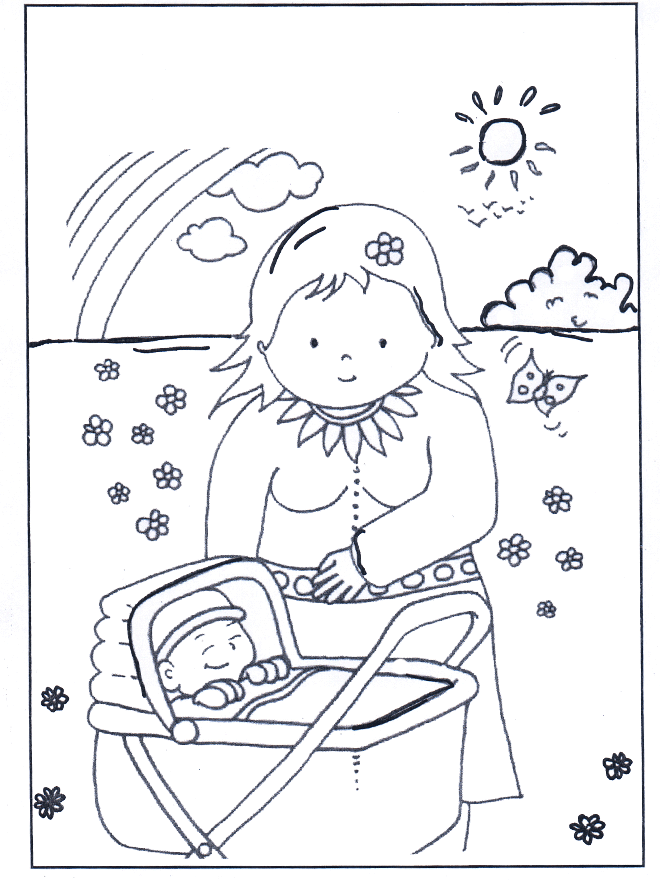 Bébé en landeau - Coloriages enfants