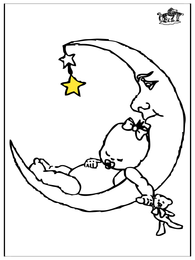 Bébé et la lune - Coloriages enfants