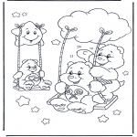 Coloriages pour enfants - Bisounours sur la balançoire