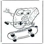 Coloriages pour enfants - Bob l'éponge sur le skate-board