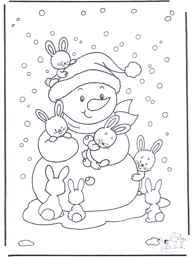 Bonhomme de neige et lapins - Animaux d'hiver
