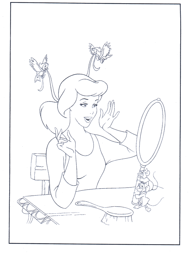 Cendrillon avant le miroir - Coloriages Cendrillon