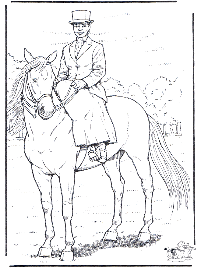 Coloriage De Cavaliere Avec Son Cheval