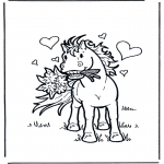 Coloriages d'animaux - Cheval avec des fleurs