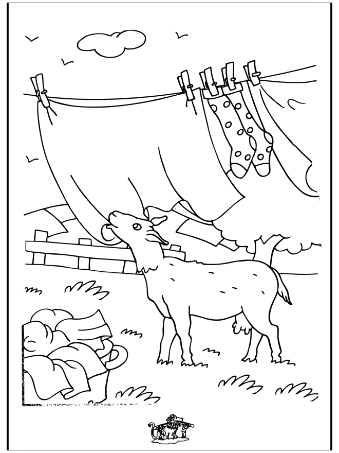 Chèvre avec le linge - Coloriages Animaux de la ferme