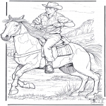 Coloriages d'animaux - Cowboy avec cheval