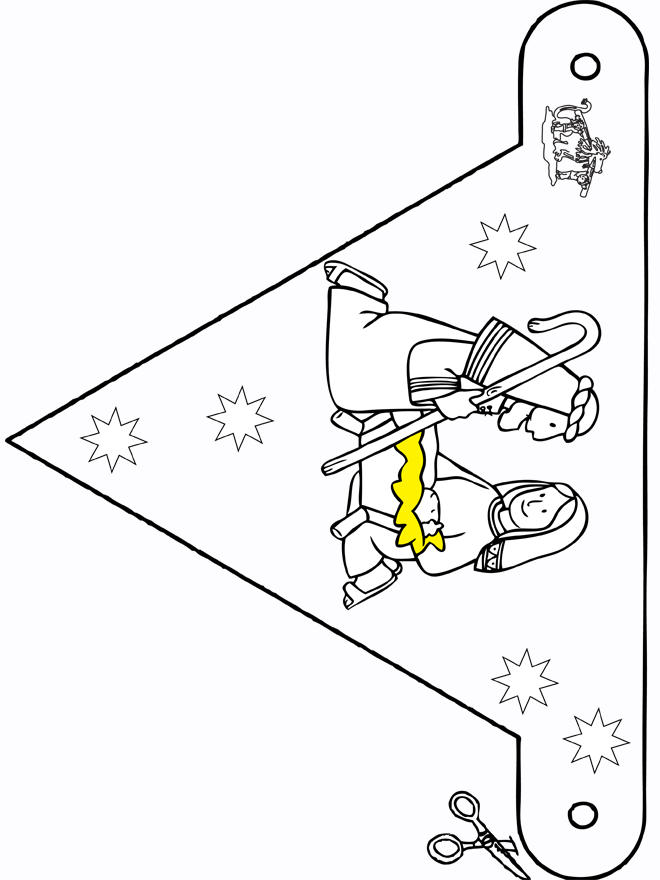 Crèche de Noël - Drapeau - Coloriages de l'Histoire de Noël