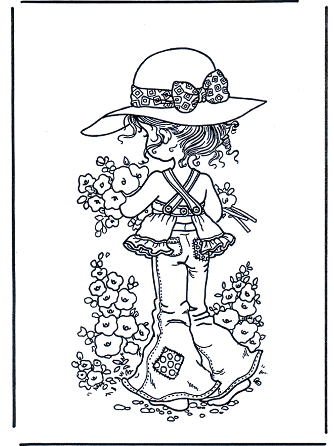 Cueillir des fleurs - Coloriages Sarah Kay