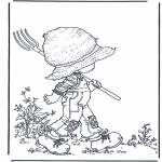 Coloriages faits divers - Dans le jardin avec la fourche