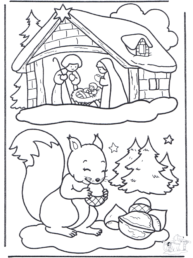 écureuil et crèche de Noël - Noël