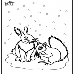 Coloriages hiver - écureuil et lapin