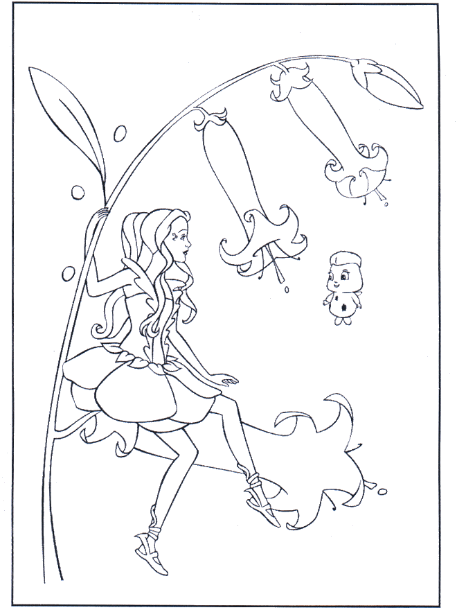 Elfe sur une fleur - Coloriages Elfes