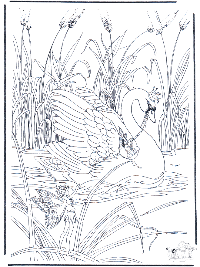 Elfes sur le cygne - Coloriages Elfes