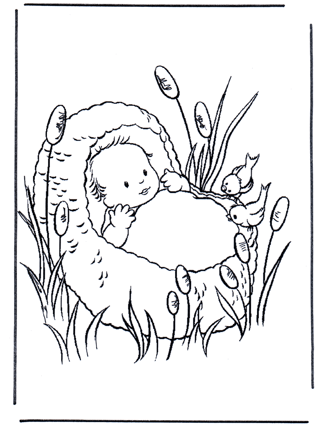 Enfant dans la corbeille - Coloriages Naissance