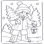 Coloriages Noël - Enfant et arbre de Noël 1