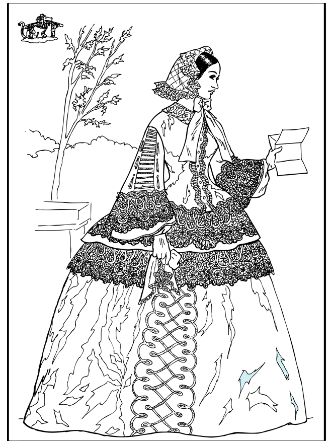 Femme avec une lettre - Coloriages Moyen-Age