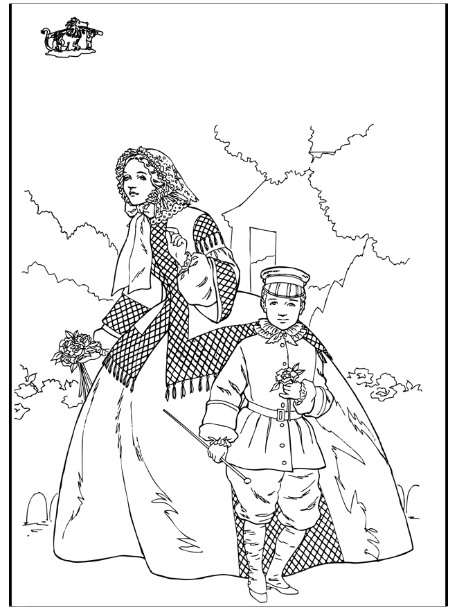 Femme et enfant - Coloriages Moyen-Age