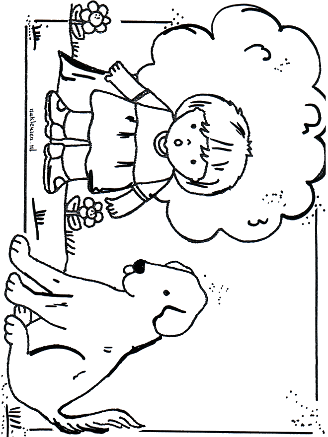 Fille avec chien - Coloriages animaux