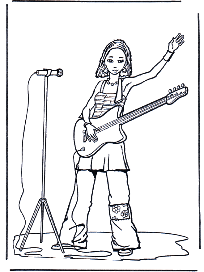 Fille avec guitare - Coloriages Musique