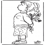 Coloriages pour enfants - Fille avec les fleurs