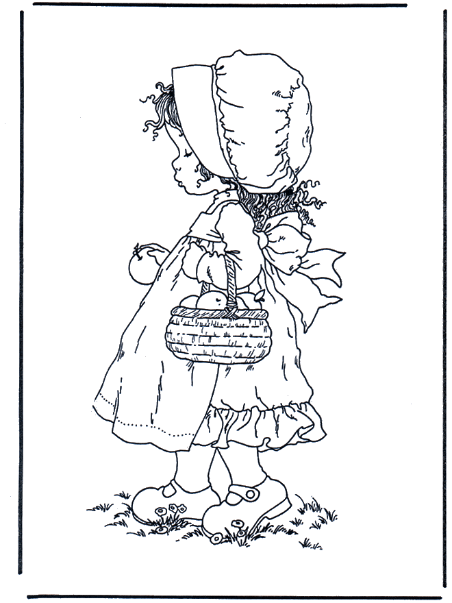 Fille avec les pommes - Coloriages Sarah Kay