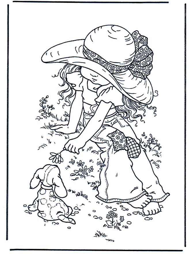 Fille avec petit chien - Coloriages Sarah Kay