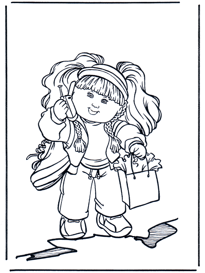 Fille avec portable - Coloriages enfants