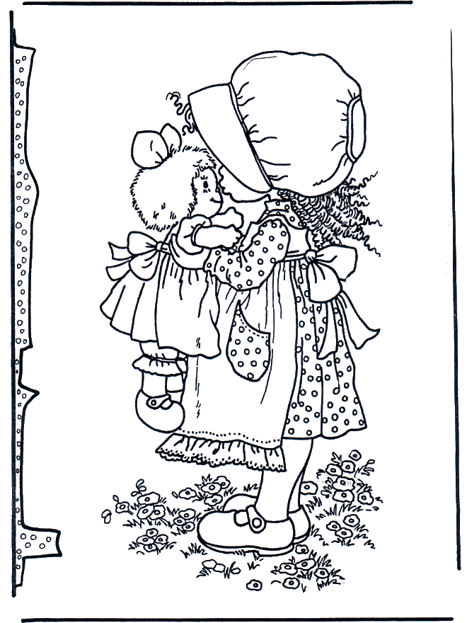 Fille avec poupée - Coloriages Sarah Kay