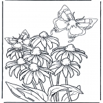 Coloriages faits divers - Fleur et papillon