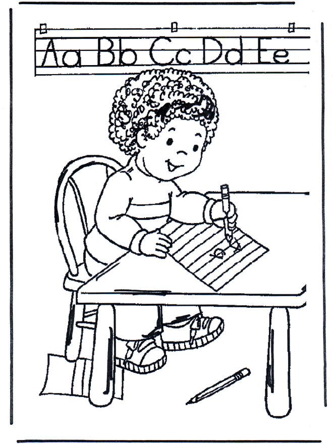 Garçon apprend à écrire - Coloriages Ecole