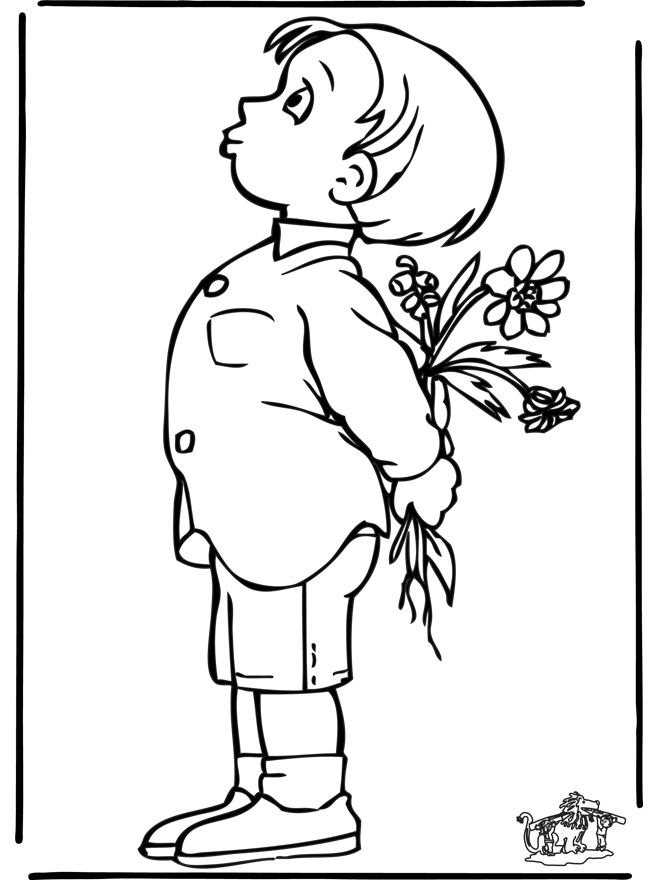 Garçon avec les fleurs - Coloriages enfants