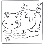 Coloriages d'animaux - Hippopotame dans leau