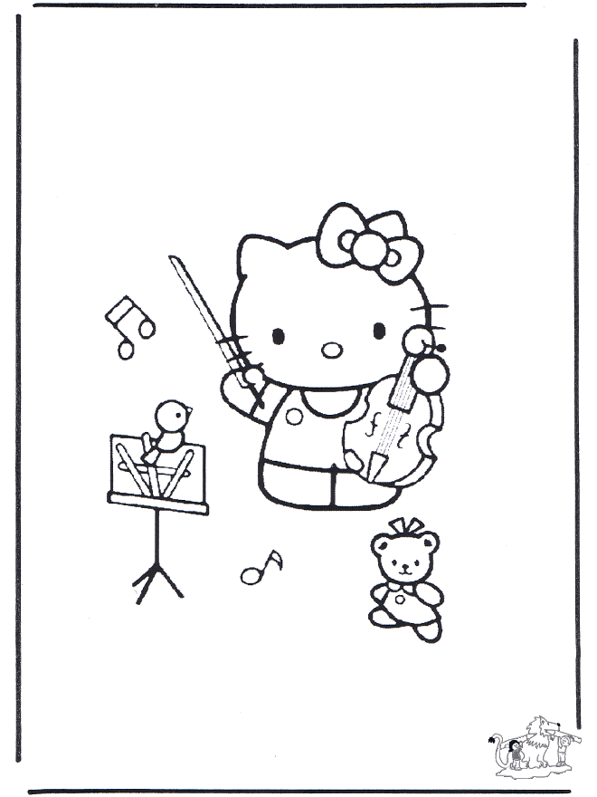 Kitty avec violon - Coloriages Musique