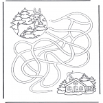 Coloriages hiver - Labyrinthe Cerf