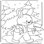 Coloriages hiver - Lapin dans la neige