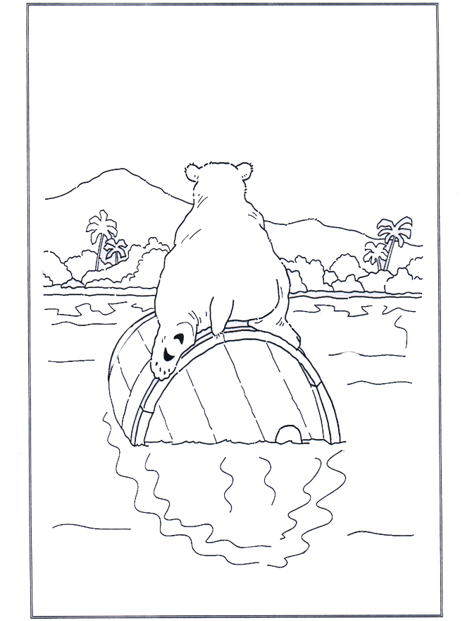 Lars sur un tonneau - Coloriages Lars le petit ours