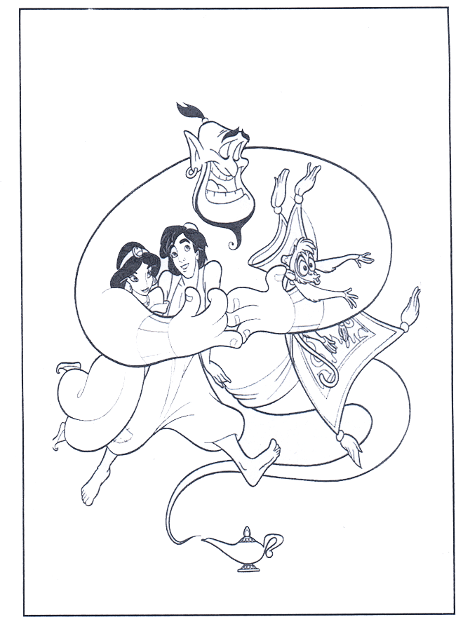 L'esprit de désir et Aladin - Coloriages Aladin