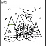 Coloriages hiver - Maison sous la neige 2