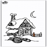 Coloriages hiver - Maison sous la neige 3